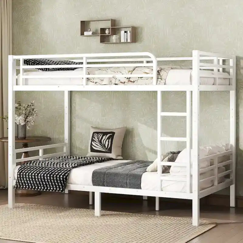 Twin XL over Twin XL Metal Bunk Bed - 350/500lb Capacity, Noise-Free Design, 40 Slats, Guardrails, 9.8" Under-Bed Storage, White