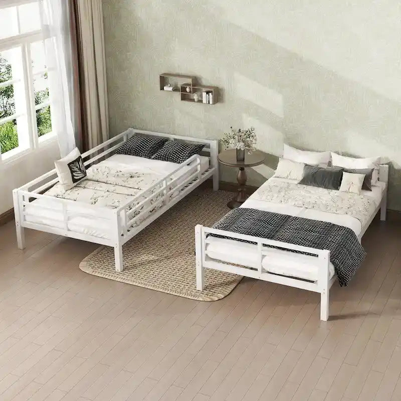 Twin XL over Twin XL Metal Bunk Bed - 350/500lb Capacity, Noise-Free Design, 40 Slats, Guardrails, 9.8" Under-Bed Storage, White