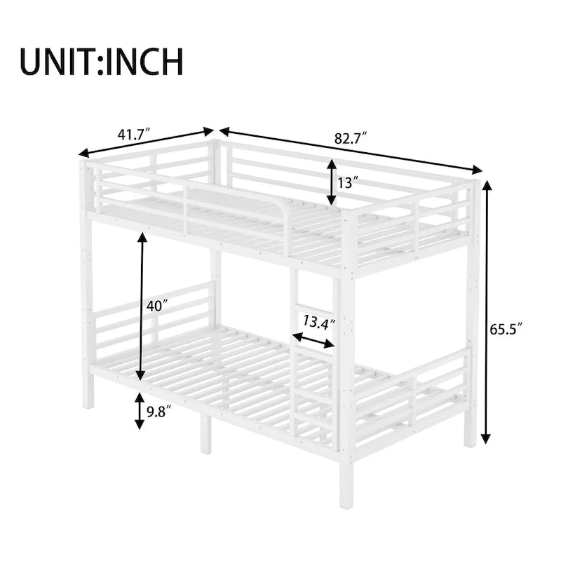 Twin XL over Twin XL Metal Bunk Bed - 350/500lb Capacity, Noise-Free Design, 40 Slats, Guardrails, 9.8" Under-Bed Storage, White