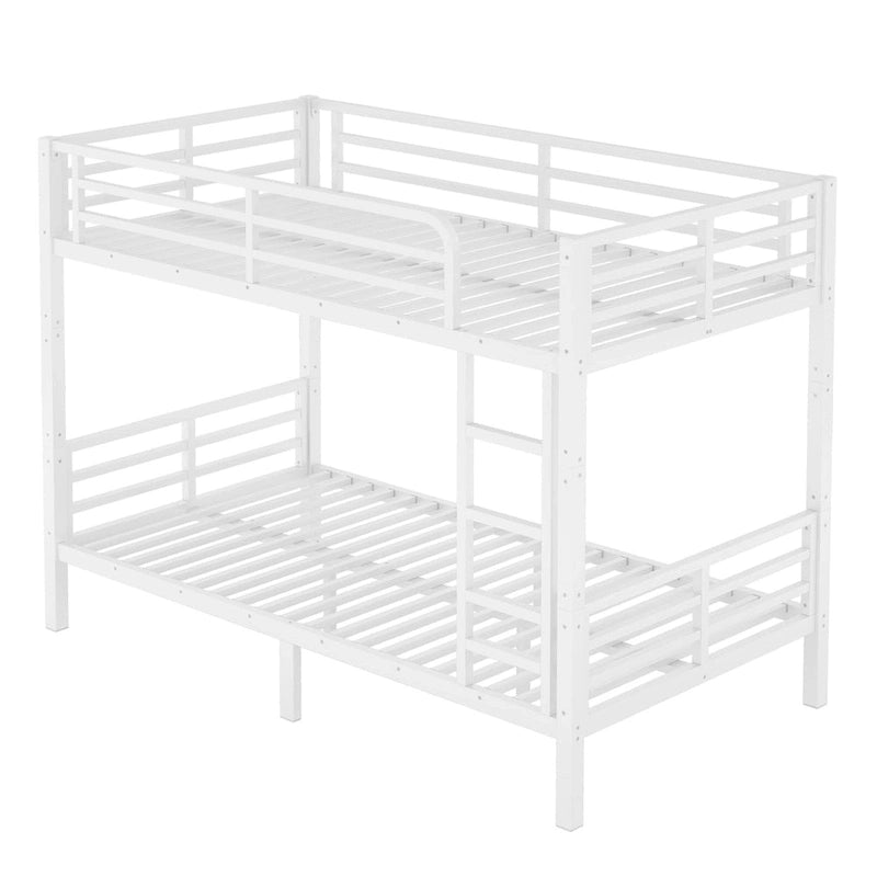 Twin XL over Twin XL Metal Bunk Bed - 350/500lb Capacity, Noise-Free Design, 40 Slats, Guardrails, 9.8" Under-Bed Storage, White
