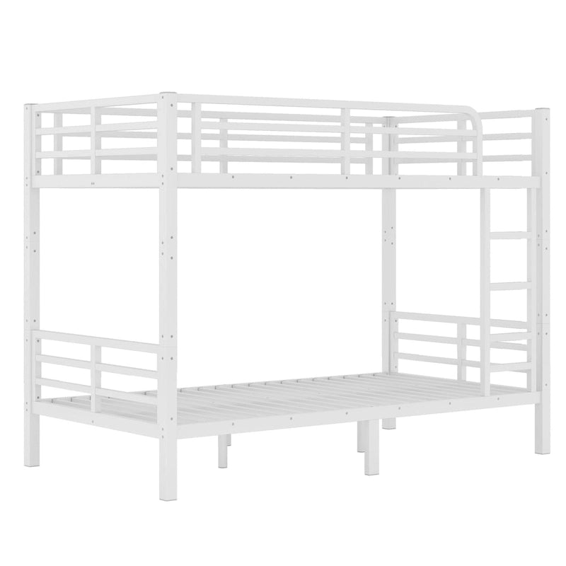 Twin XL over Twin XL Metal Bunk Bed - 350/500lb Capacity, Noise-Free Design, 40 Slats, Guardrails, 9.8" Under-Bed Storage, White