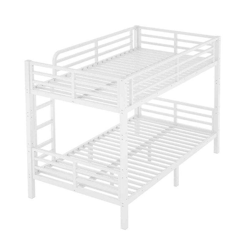Twin XL over Twin XL Metal Bunk Bed - 350/500lb Capacity, Noise-Free Design, 40 Slats, Guardrails, 9.8" Under-Bed Storage, White