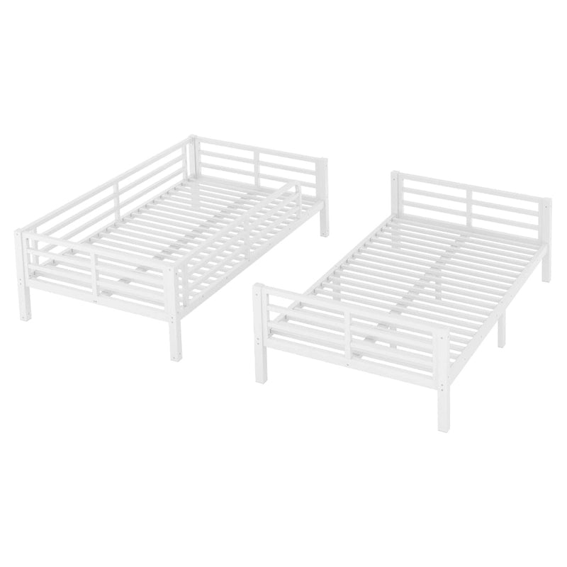 Twin XL over Twin XL Metal Bunk Bed - 350/500lb Capacity, Noise-Free Design, 40 Slats, Guardrails, 9.8" Under-Bed Storage, White