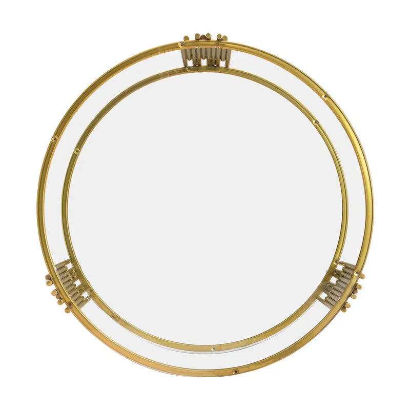 31.5" Tempered Glass Coffee Table with Asymmetrical Metal Design - Gold Drum Base, Lower Shelf, Brown Glass Top