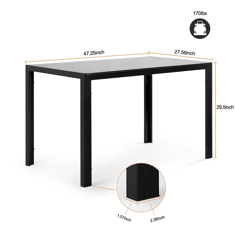 Modern 5-Piece Dining Set - Rectangular Tempered Glass Table & 4 High Back Upholstered Chairs, PU Leather, Metal Frame