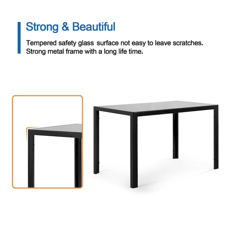 Modern 5-Piece Dining Set - Rectangular Tempered Glass Table & 4 High Back Upholstered Chairs, PU Leather, Metal Frame