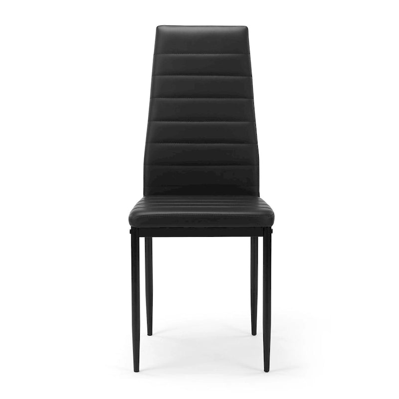 Modern 5-Piece Dining Set - Rectangular Tempered Glass Table & 4 High Back Upholstered Chairs, PU Leather, Metal Frame