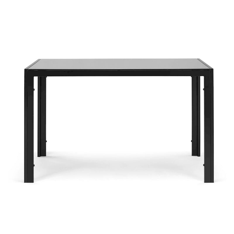 Modern 5-Piece Dining Set - Rectangular Tempered Glass Table & 4 High Back Upholstered Chairs, PU Leather, Metal Frame