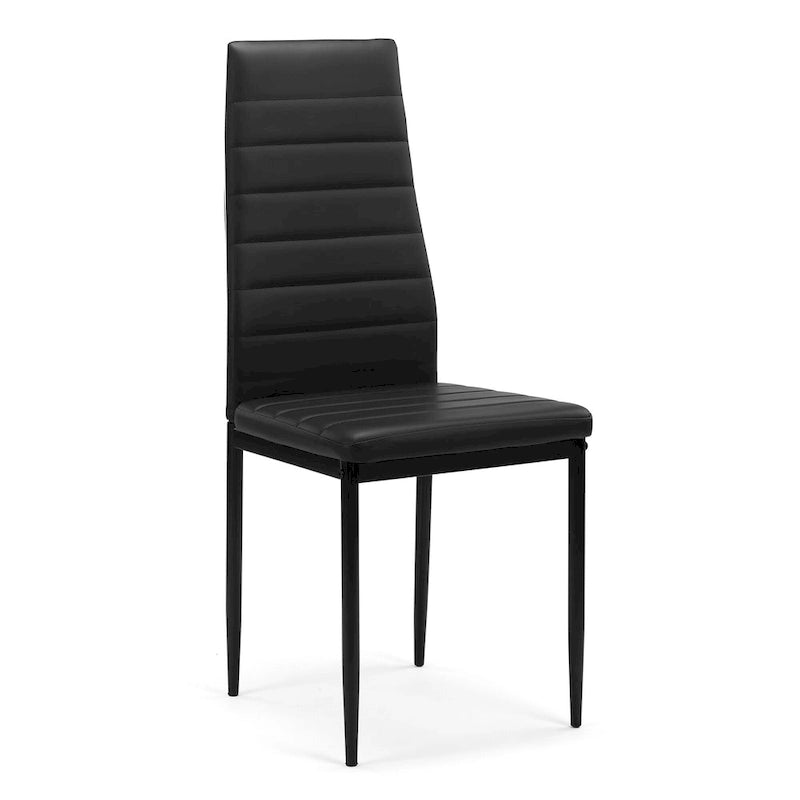 Modern 5-Piece Dining Set - Rectangular Tempered Glass Table & 4 High Back Upholstered Chairs, PU Leather, Metal Frame