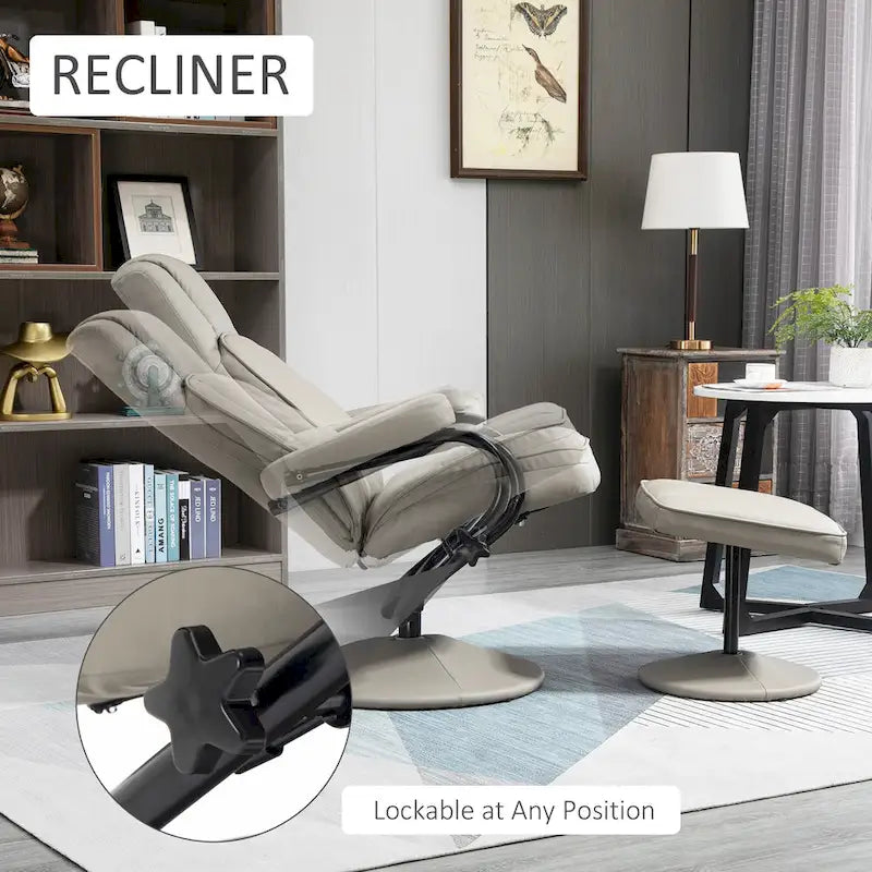 30" High Back Swivel Recliner Chair with Ottoman - PU Leather, Full 360° Rotation, Steel Base, Manual Recline
