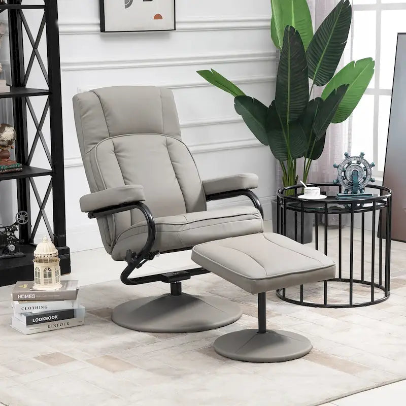 30" High Back Swivel Recliner Chair with Ottoman - PU Leather, Full 360° Rotation, Steel Base, Manual Recline