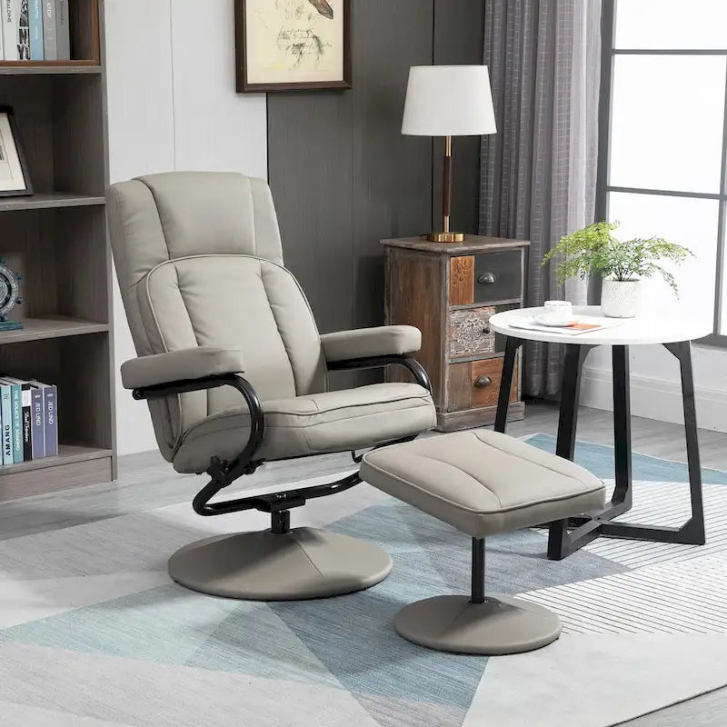 30" High Back Swivel Recliner Chair with Ottoman - PU Leather, Full 360° Rotation, Steel Base, Manual Recline