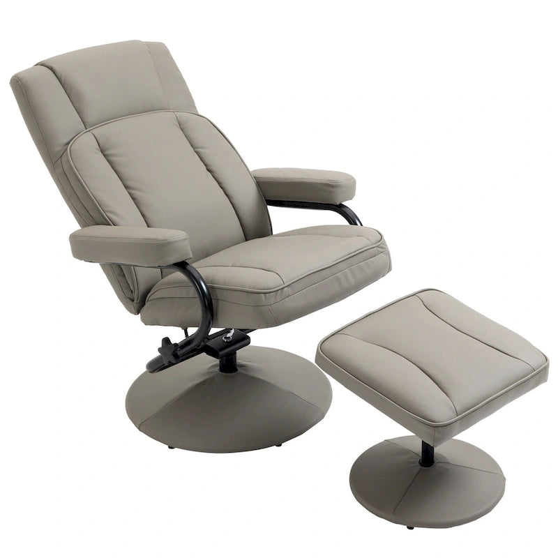 30" High Back Swivel Recliner Chair with Ottoman - PU Leather, Full 360° Rotation, Steel Base, Manual Recline