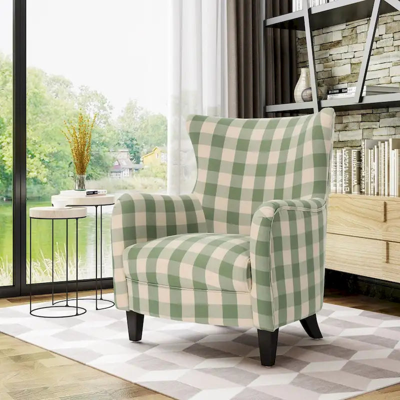 Modern Retro High Back Upholstered Armchair with Wood Legs, Multi-Pattern Design, 30.25"H