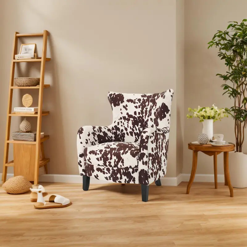 Modern Retro High Back Upholstered Armchair with Wood Legs, Multi-Pattern Design, 30.25"H