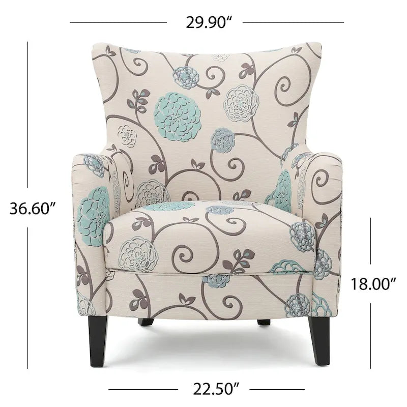 Modern Retro High Back Upholstered Armchair with Wood Legs, Multi-Pattern Design, 30.25"H