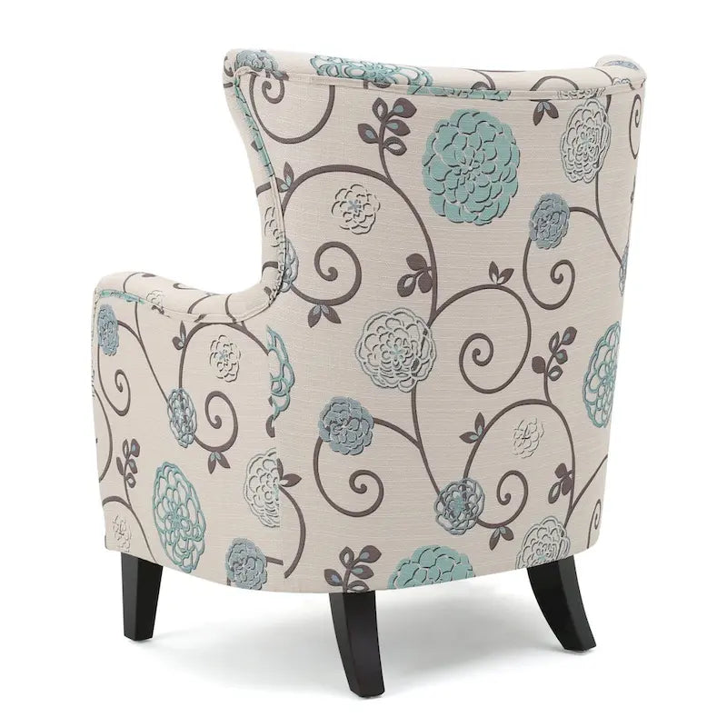 Modern Retro High Back Upholstered Armchair with Wood Legs, Multi-Pattern Design, 30.25"H