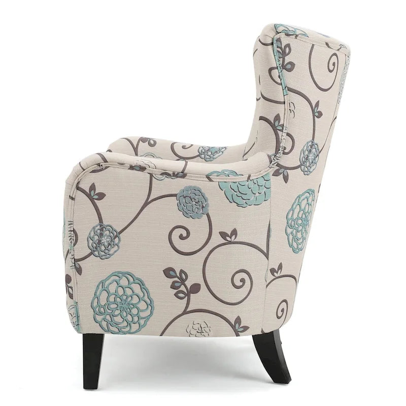 Modern Retro High Back Upholstered Armchair with Wood Legs, Multi-Pattern Design, 30.25"H