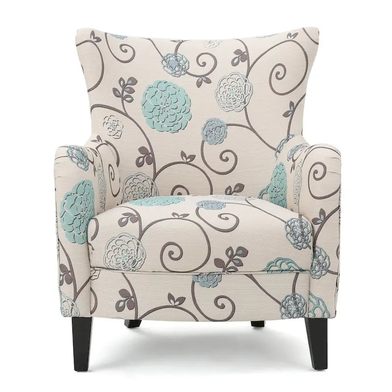 Modern Retro High Back Upholstered Armchair with Wood Legs, Multi-Pattern Design, 30.25"H