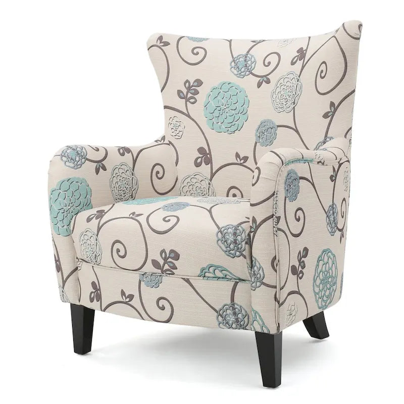 Modern Retro High Back Upholstered Armchair with Wood Legs, Multi-Pattern Design, 30.25"H
