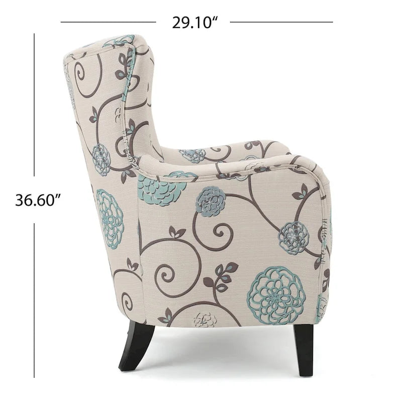 Modern Retro High Back Upholstered Armchair with Wood Legs, Multi-Pattern Design, 30.25"H