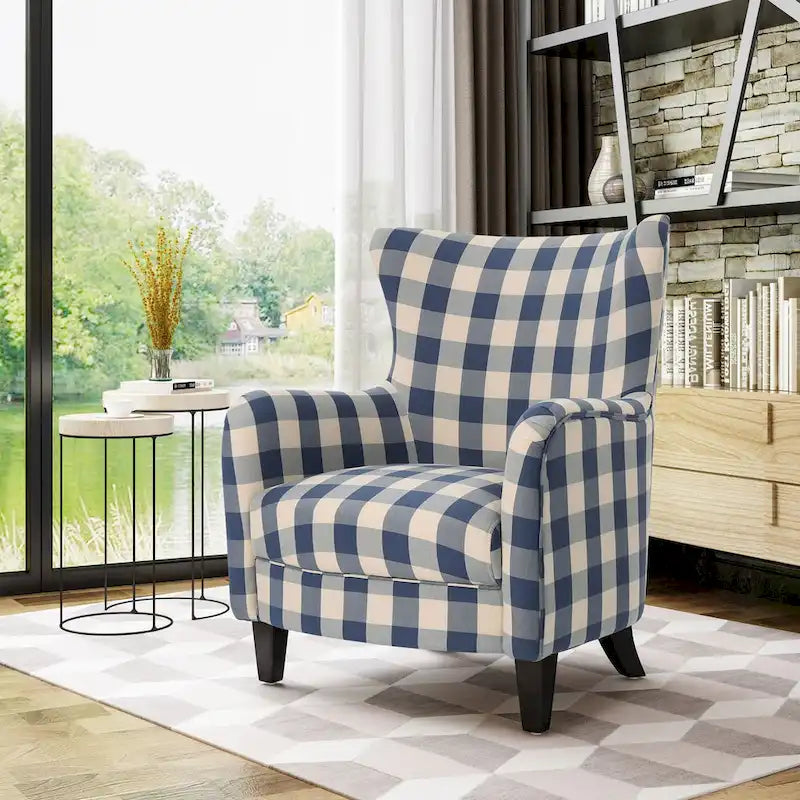 Modern Retro High Back Upholstered Armchair with Wood Legs, Multi-Pattern Design, 30.25"H