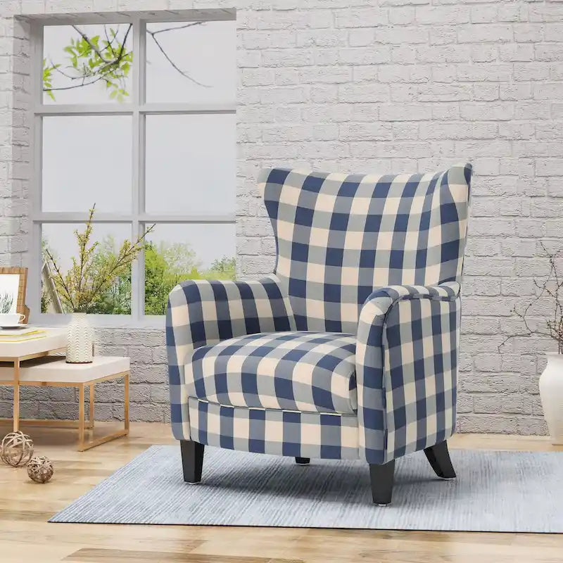 Modern Retro High Back Upholstered Armchair with Wood Legs, Multi-Pattern Design, 30.25"H