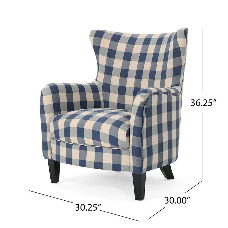 Modern Retro High Back Upholstered Armchair with Wood Legs, Multi-Pattern Design, 30.25"H
