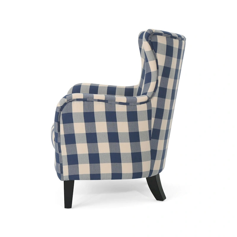 Modern Retro High Back Upholstered Armchair with Wood Legs, Multi-Pattern Design, 30.25"H