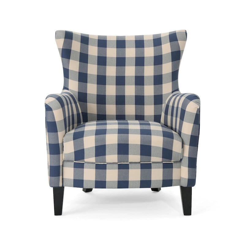 Modern Retro High Back Upholstered Armchair with Wood Legs, Multi-Pattern Design, 30.25"H