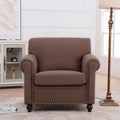 37.4" Brown Modern Upholstered Accent Chair Silver Bubble Nail Decoration Solid Wood Frame Pine Birch Detachable Seat Cushions