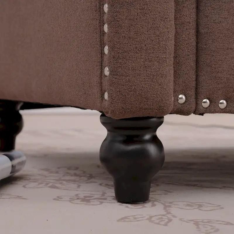 37.4" Brown Modern Upholstered Accent Chair Silver Bubble Nail Decoration Solid Wood Frame Pine Birch Detachable Seat Cushions