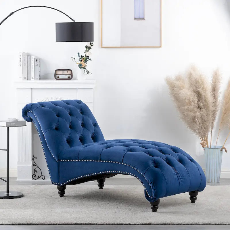 27.17" Blue Tufted Chaise Lounge Chair with Nailheads - Button Tufted, Acrylic Legs, 220 LBS Capacity, High-Density Foam