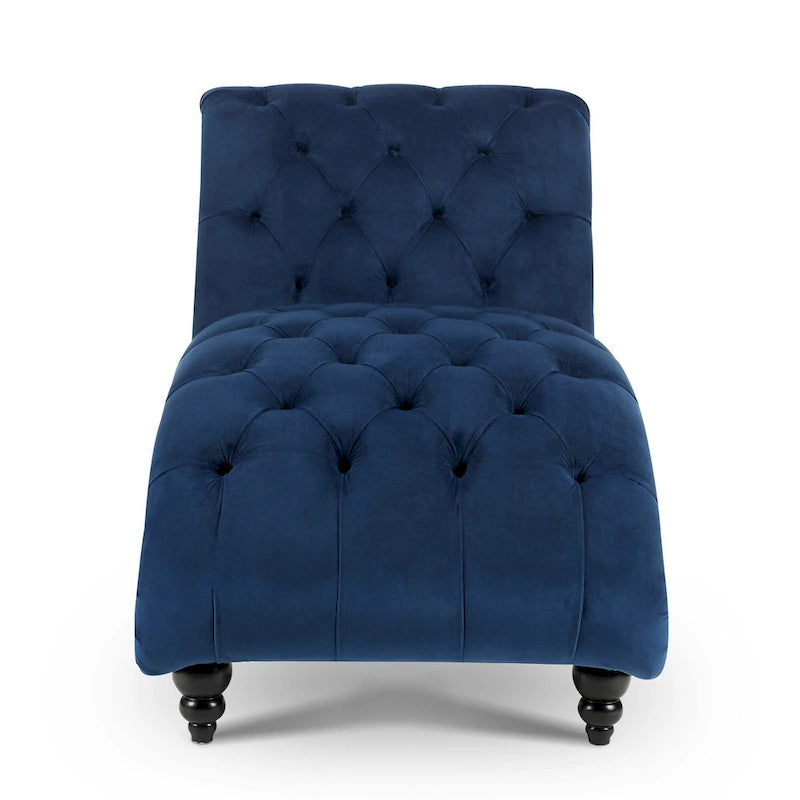 27.17" Blue Tufted Chaise Lounge Chair with Nailheads - Button Tufted, Acrylic Legs, 220 LBS Capacity, High-Density Foam