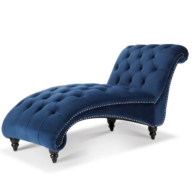 27.17" Blue Tufted Chaise Lounge Chair with Nailheads - Button Tufted, Acrylic Legs, 220 LBS Capacity, High-Density Foam