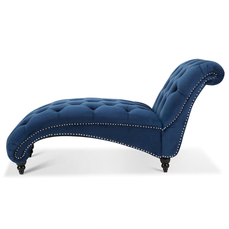 27.17" Blue Tufted Chaise Lounge Chair with Nailheads - Button Tufted, Acrylic Legs, 220 LBS Capacity, High-Density Foam