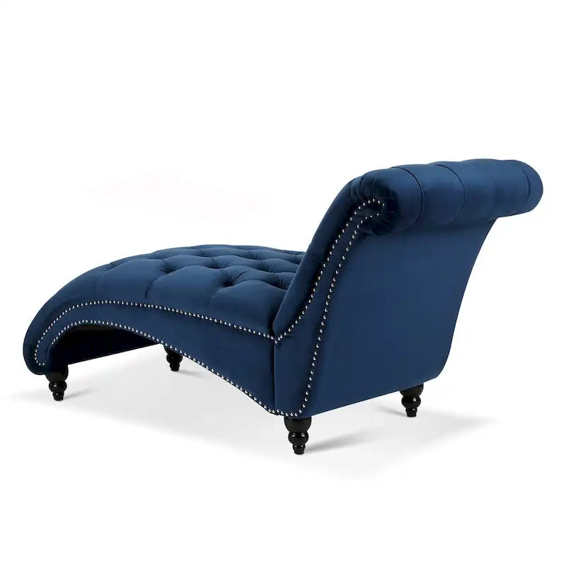27.17" Blue Tufted Chaise Lounge Chair with Nailheads - Button Tufted, Acrylic Legs, 220 LBS Capacity, High-Density Foam
