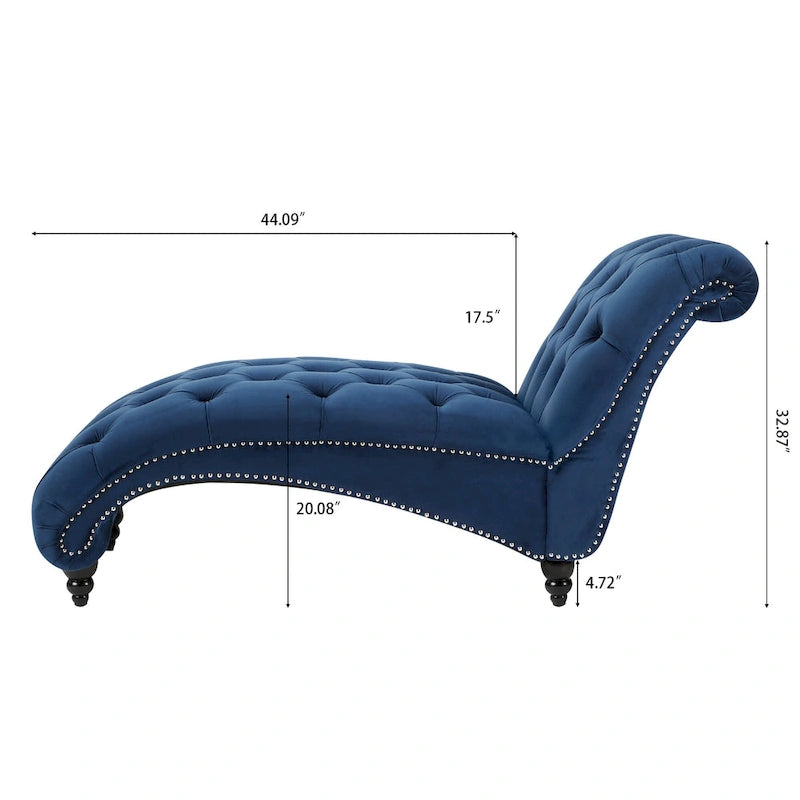 27.17" Blue Tufted Chaise Lounge Chair with Nailheads - Button Tufted, Acrylic Legs, 220 LBS Capacity, High-Density Foam