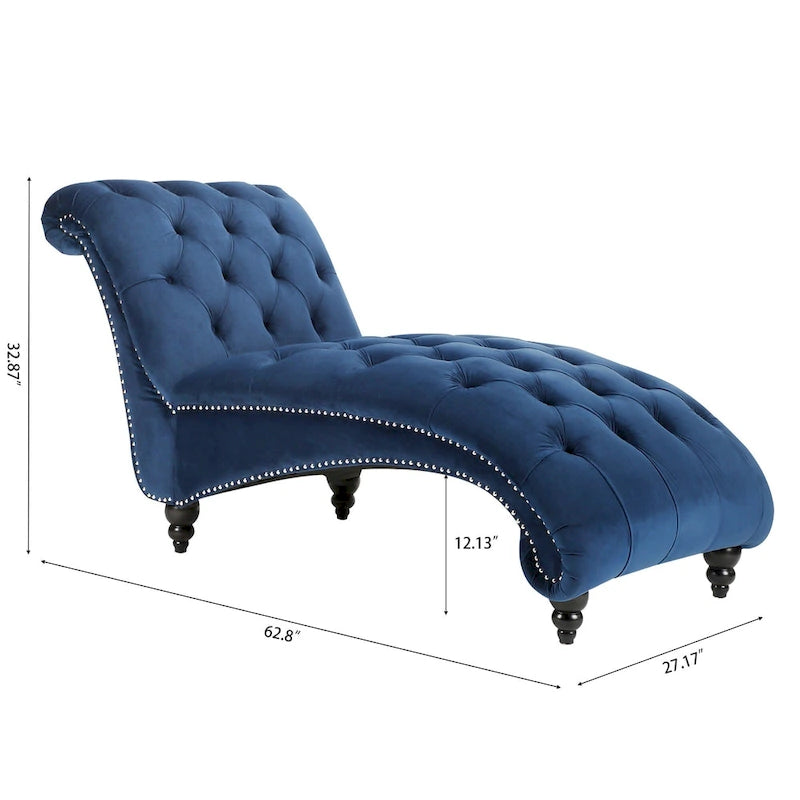 27.17" Blue Tufted Chaise Lounge Chair with Nailheads - Button Tufted, Acrylic Legs, 220 LBS Capacity, High-Density Foam