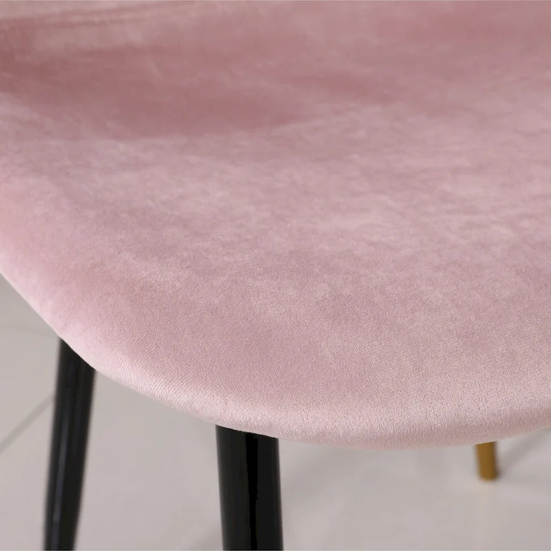 5-Piece Dining Set Round White Table with 4 Velvet Upholstered Chairs MDF Rubberwood Modern Style Gold Tone Metal Legs