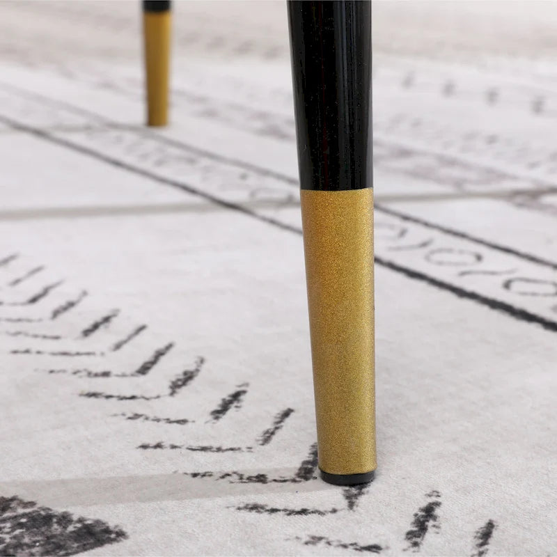 5-Piece Dining Set Round White Table with 4 Velvet Upholstered Chairs MDF Rubberwood Modern Style Gold Tone Metal Legs