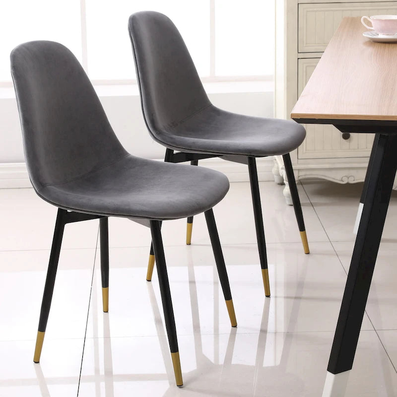 5-Piece Dining Set Round White Table with 4 Velvet Upholstered Chairs MDF Rubberwood Modern Style Gold Tone Metal Legs