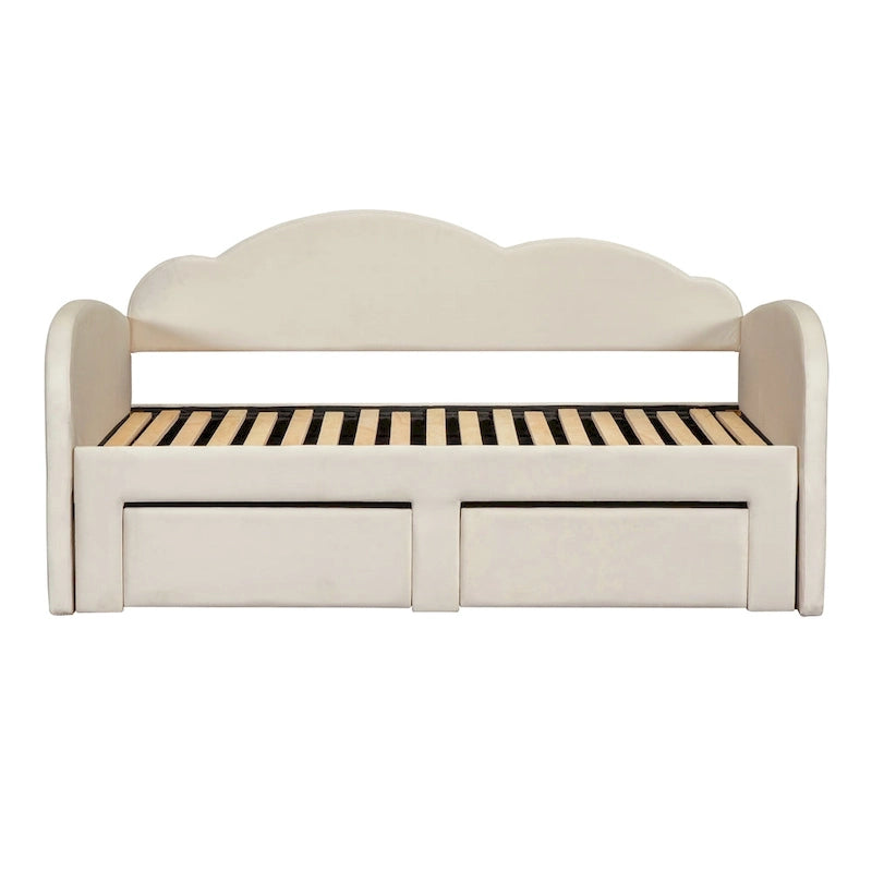 Twin Cloud Velvet Daybed with Trundle Drawers and USB Expands Twin to King Size 2 Storage Drawers Upholstered