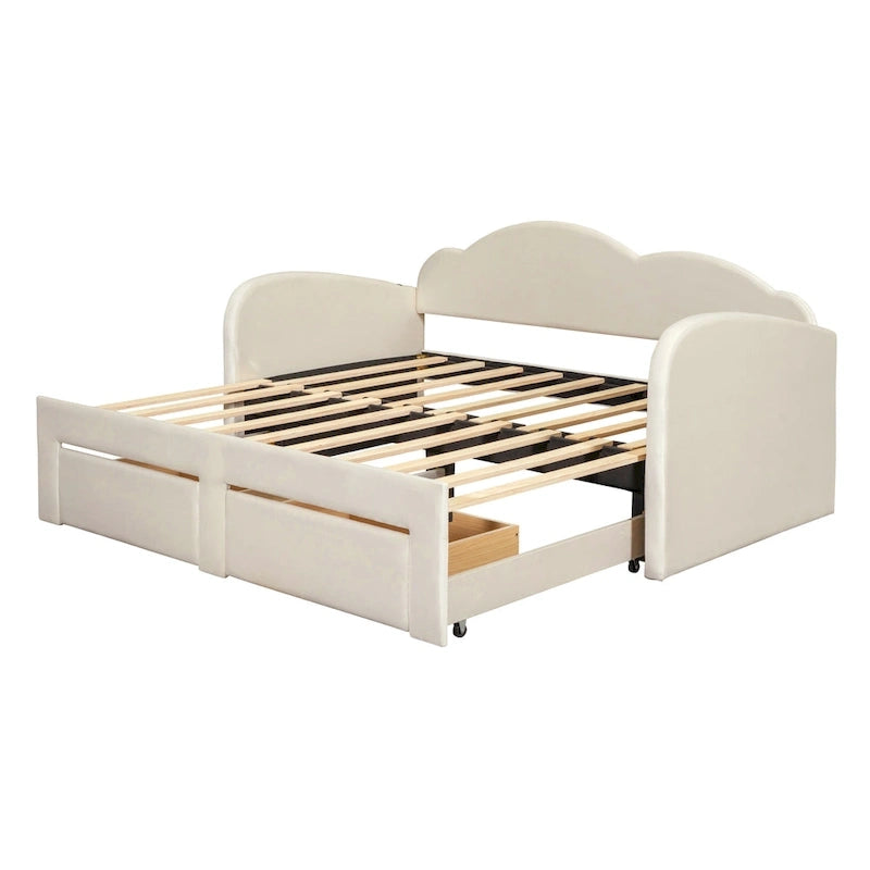 Twin Cloud Velvet Daybed with Trundle Drawers and USB Expands Twin to King Size 2 Storage Drawers Upholstered