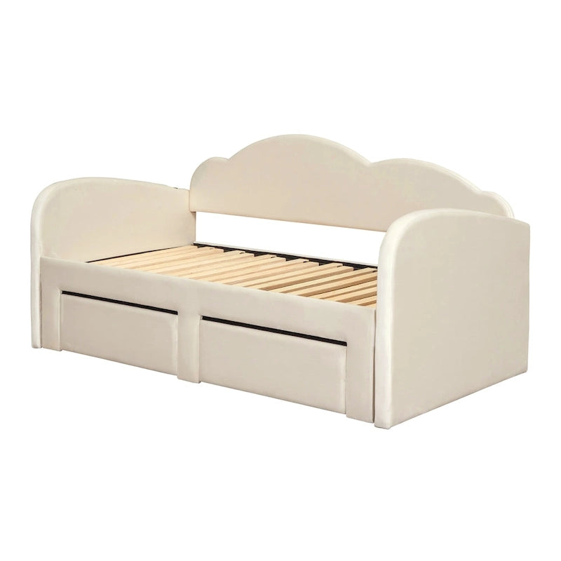 Twin Cloud Velvet Daybed with Trundle Drawers and USB Expands Twin to King Size 2 Storage Drawers Upholstered