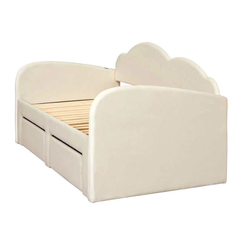 Twin Cloud Velvet Daybed with Trundle Drawers and USB Expands Twin to King Size 2 Storage Drawers Upholstered