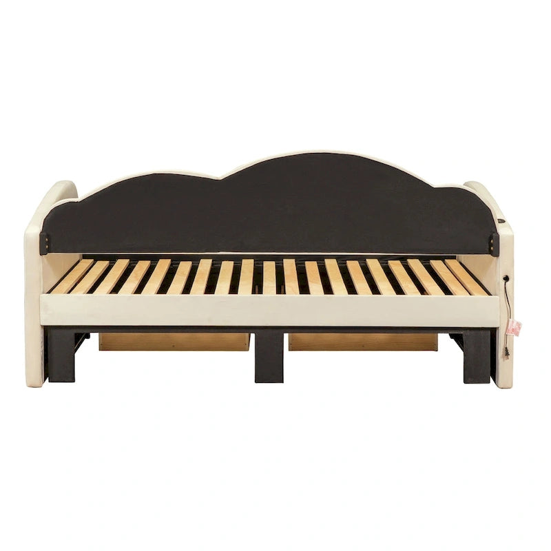 Twin Cloud Velvet Daybed with Trundle Drawers and USB Expands Twin to King Size 2 Storage Drawers Upholstered