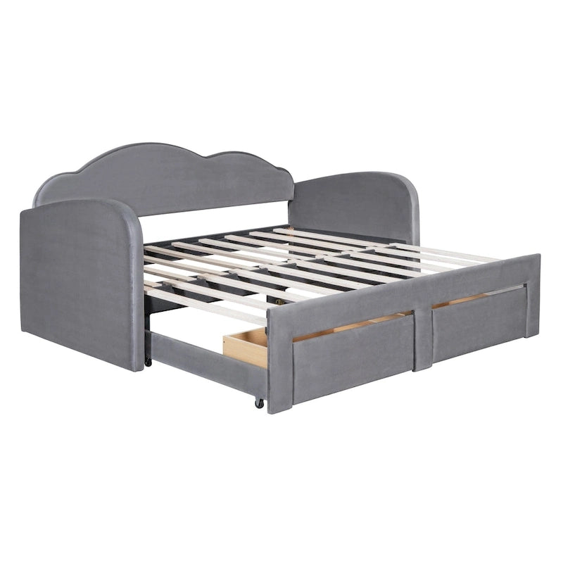 Twin Cloud Velvet Daybed with Trundle Drawers and USB Expands Twin to King Size 2 Storage Drawers Upholstered