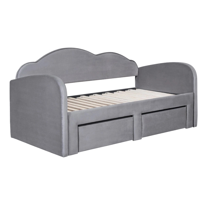 Twin Cloud Velvet Daybed with Trundle Drawers and USB Expands Twin to King Size 2 Storage Drawers Upholstered