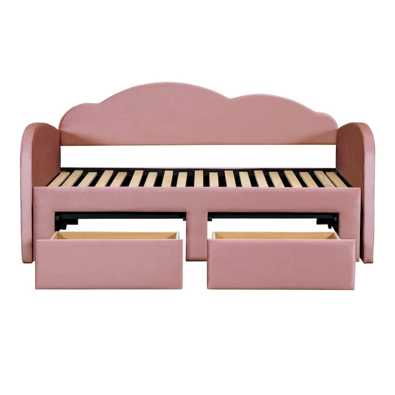 Twin Cloud Velvet Daybed with Trundle Drawers and USB Expands Twin to King Size 2 Storage Drawers Upholstered